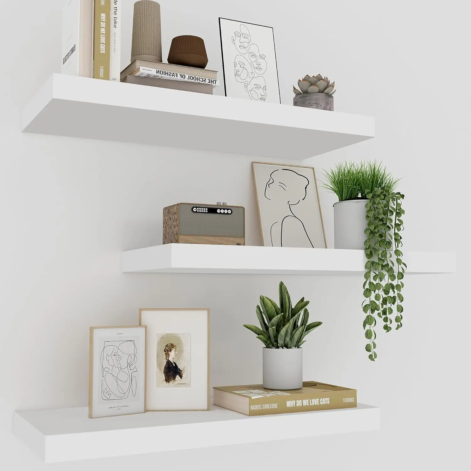 White Floating Shelves for Wall Set of 3 White Wall Shelves for Home Decor Wall Mounted White Floating Shelf