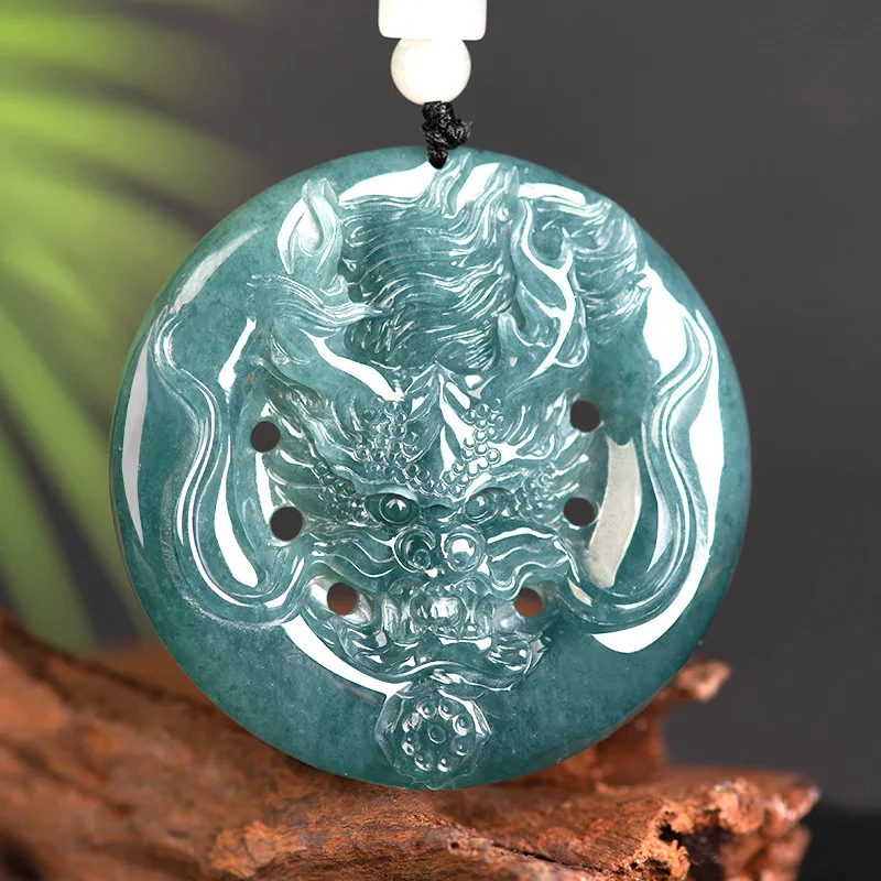 Jade Dragon Pendant Natural Myanmar Blue Burmese Jade Dragon Jadeite Jewelry Making Pendant Chinese Classical Rope Necklace