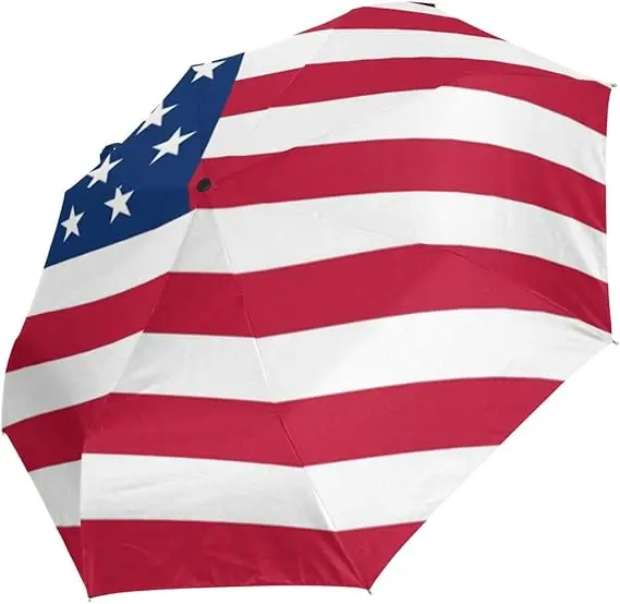 Recommended Style Favorable 190T Pongee UV Automatic Folding USA American Flag Umbrella for Adults