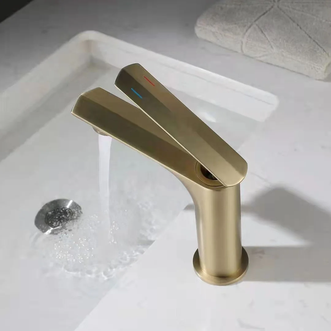 Factory Wholesale Modern Gold Finish Brass Lavatory Faucet Single Handle Bathroom Faucet Basin Mixer