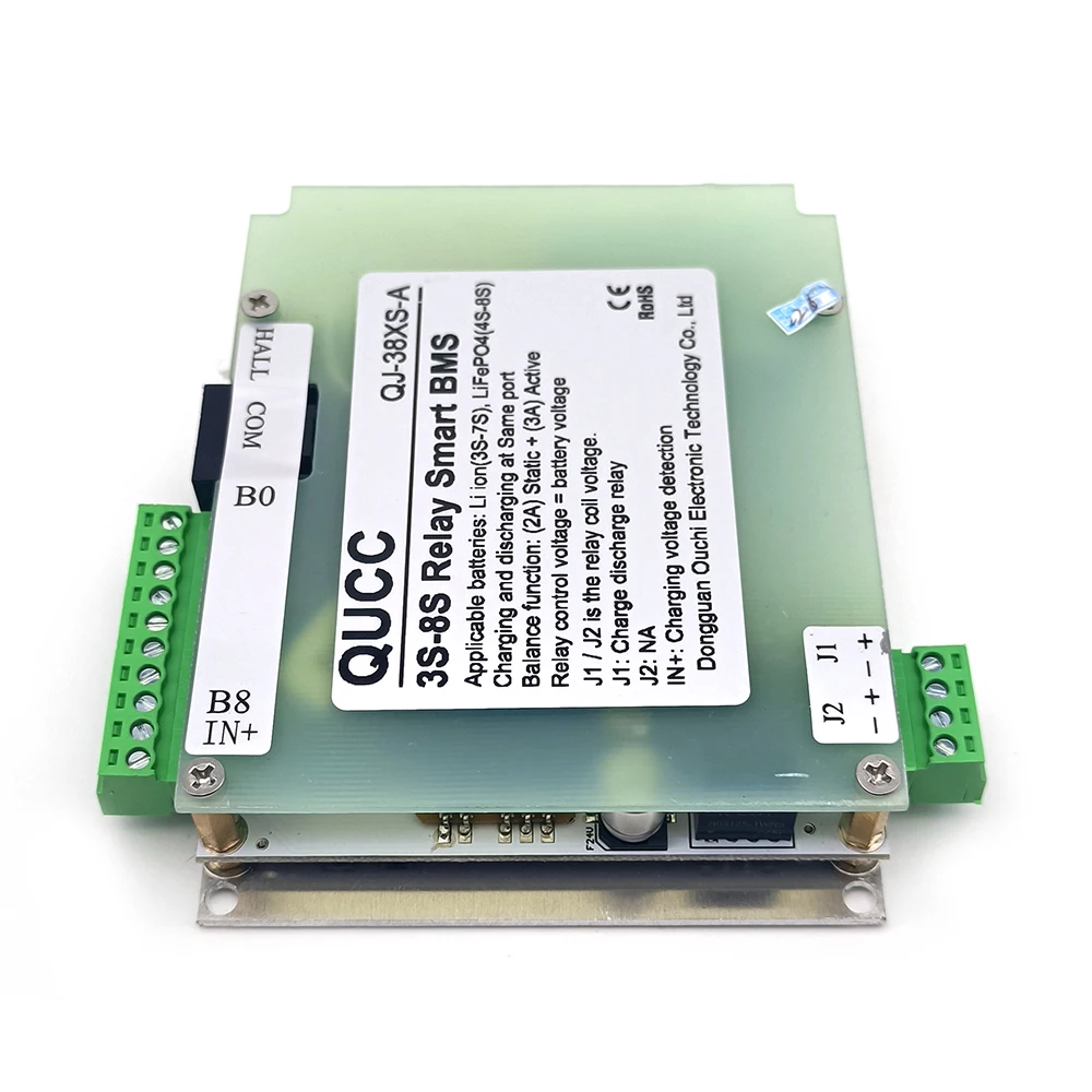 Qucc 3S~8S-A 12V 24V Active balancing 5A Same port  High voltage DC relay 500A Smart BMS Li-ion Lifepo4 Battery SOC coulometer