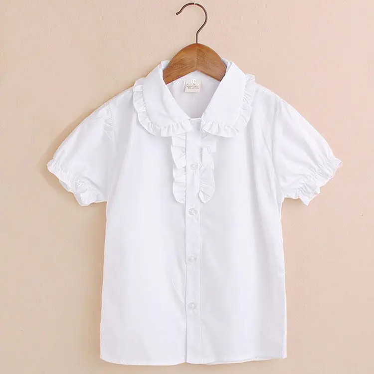 
Factory Direct Selling Summer New Kids Clothing Little Girl Lace Short Sleeve Breathable And Comfortable Clothing White Shirt 