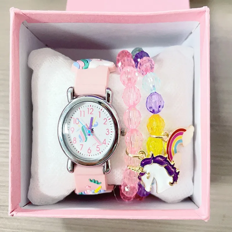 New design girl watch set Kids Cute Pony Watch + Multi-colored beaded Pony bracelet set