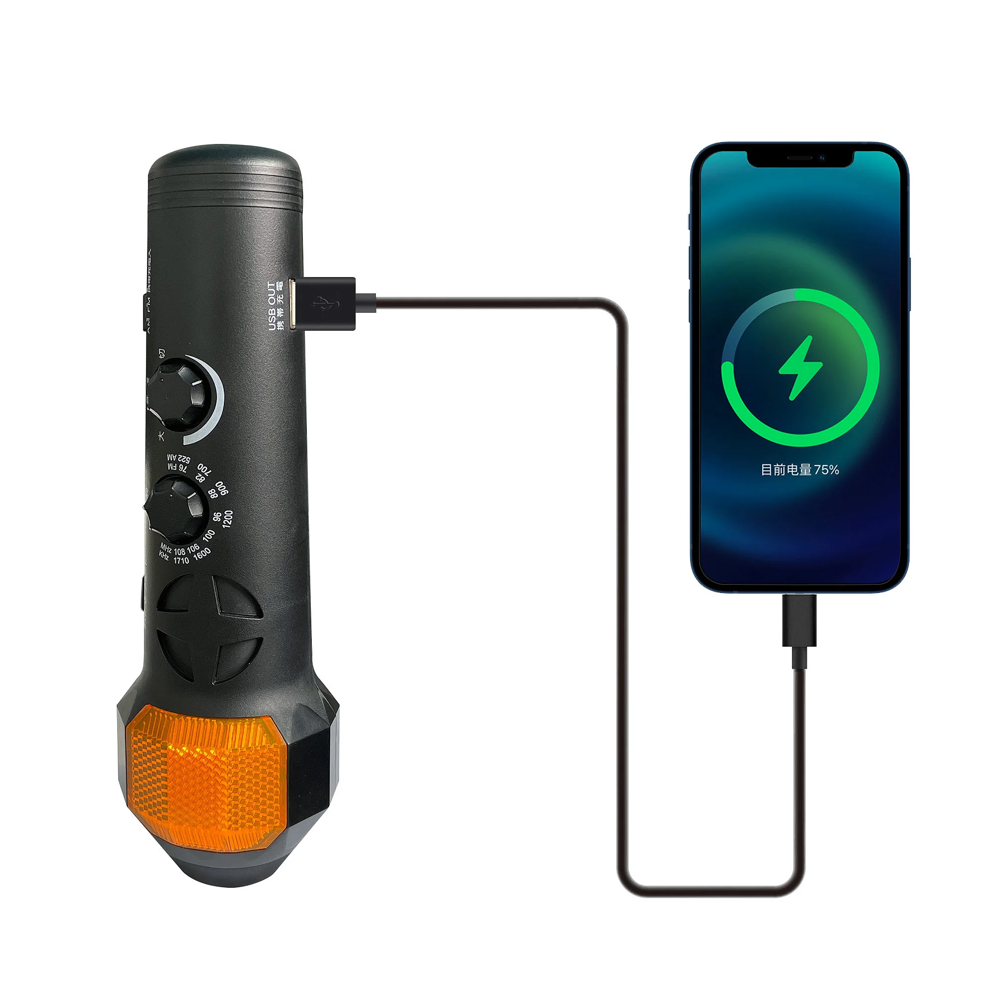 Earthquake alarm with AM/FM radio LED flashlight and smart phone charger