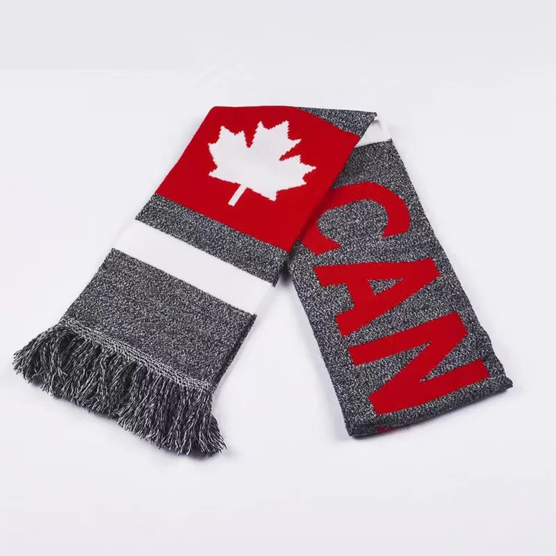 Custom Logo Double Side Souvenir Tassel Knitting Soccer Sports Scarf Fashion Women Scarf Wholesale