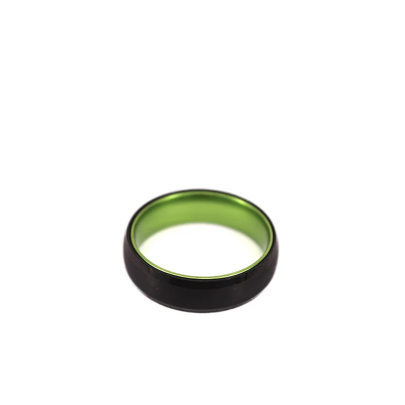 POYA Jewelry Latest Design 6mm Black Tungsten Wedding Band Ring With Green Anodized Aluminum Sleeve Inlay For Men Or Women