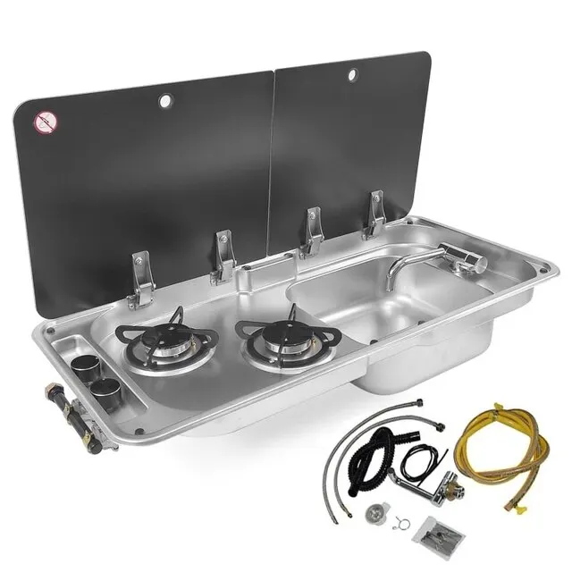 Hot Sales 2-Burner Built-In RV Gas Cooker Stainless Steel Camping Stove with Sink for Households and Cars Using LPG