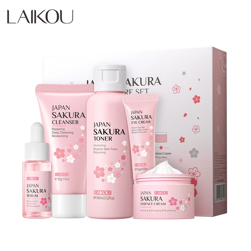 Laikou sakura 5 шт. лучший набор для ухода за кожей продукты улучшения морщин грубой кожи очищающее средство тонер Сыворотка глаз крем