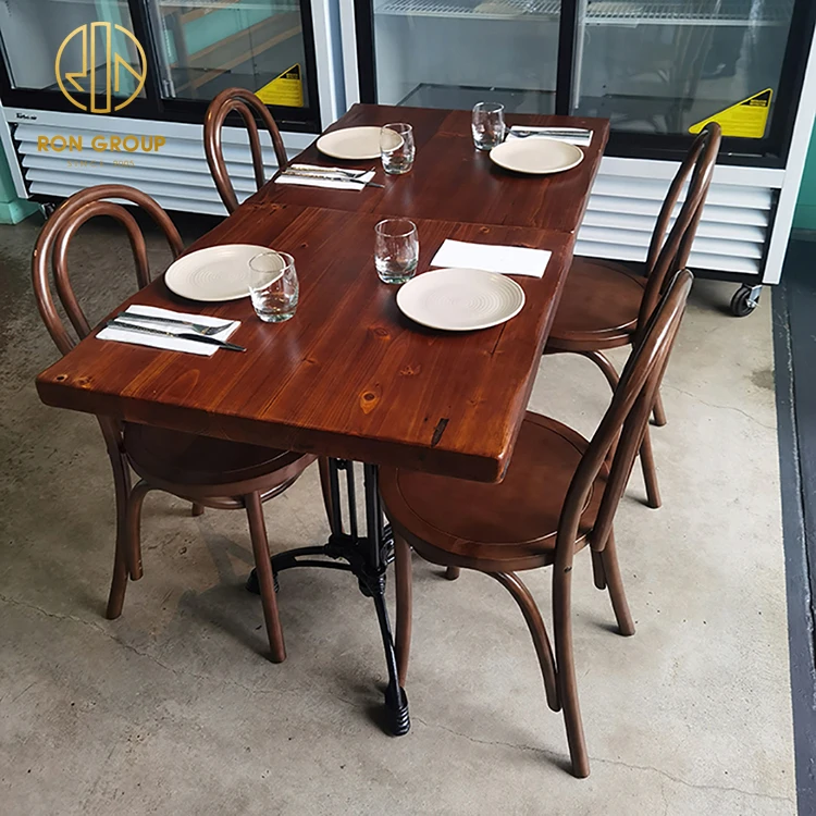 China custom coffee tea shop hospitality commercial cafe oak laminated wood square restaurant furniture table and chair set