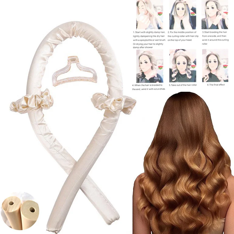 Headband Lazy Magic No Heat Soft Rod Foam Curls Unbound Ribbon Satin Rollers Sponge Silk Heatless Hair Curler Curling Iron Set