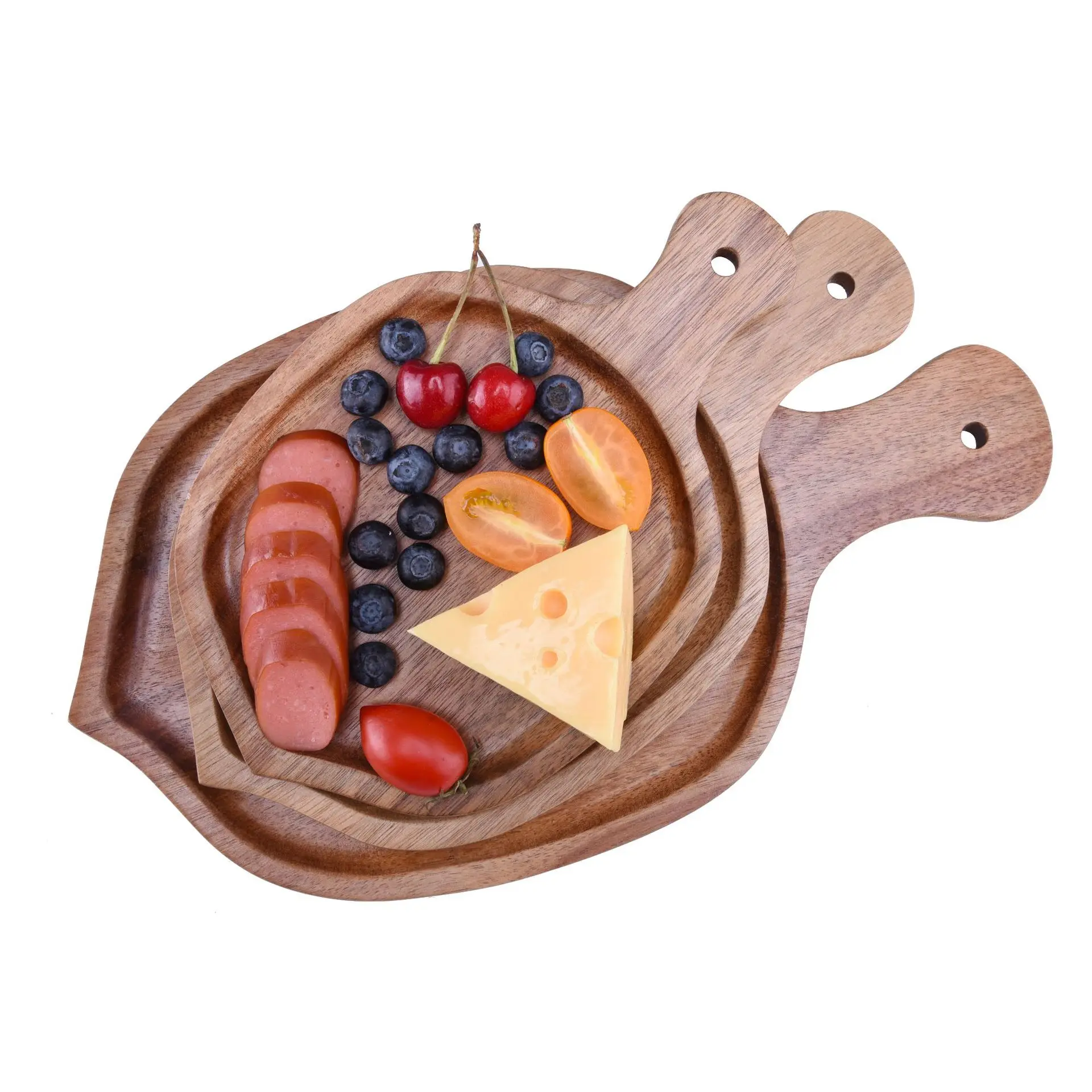 Acacia Wooden Serving Trays with Handle Wood Food Serving Platters for Home Decor, Food, Cheese, Fruit, Vegetables, Charcuterie