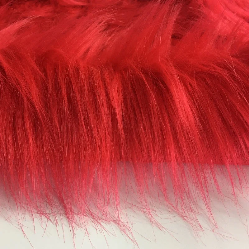 Red color long pile 110mm plush toy material imitation long hair fake faux fur fabric