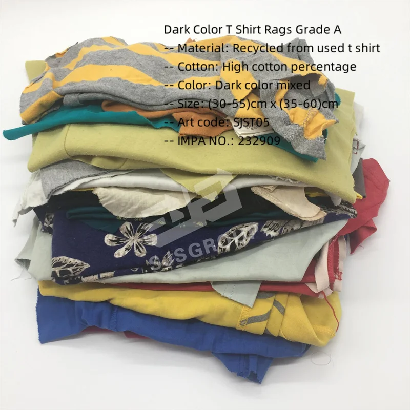 High Cotton Cut Second Hand Clothes Cotton Rag 25kgs Dark Colored Mixed Cotton t Shirt Rags for Wiping Oil