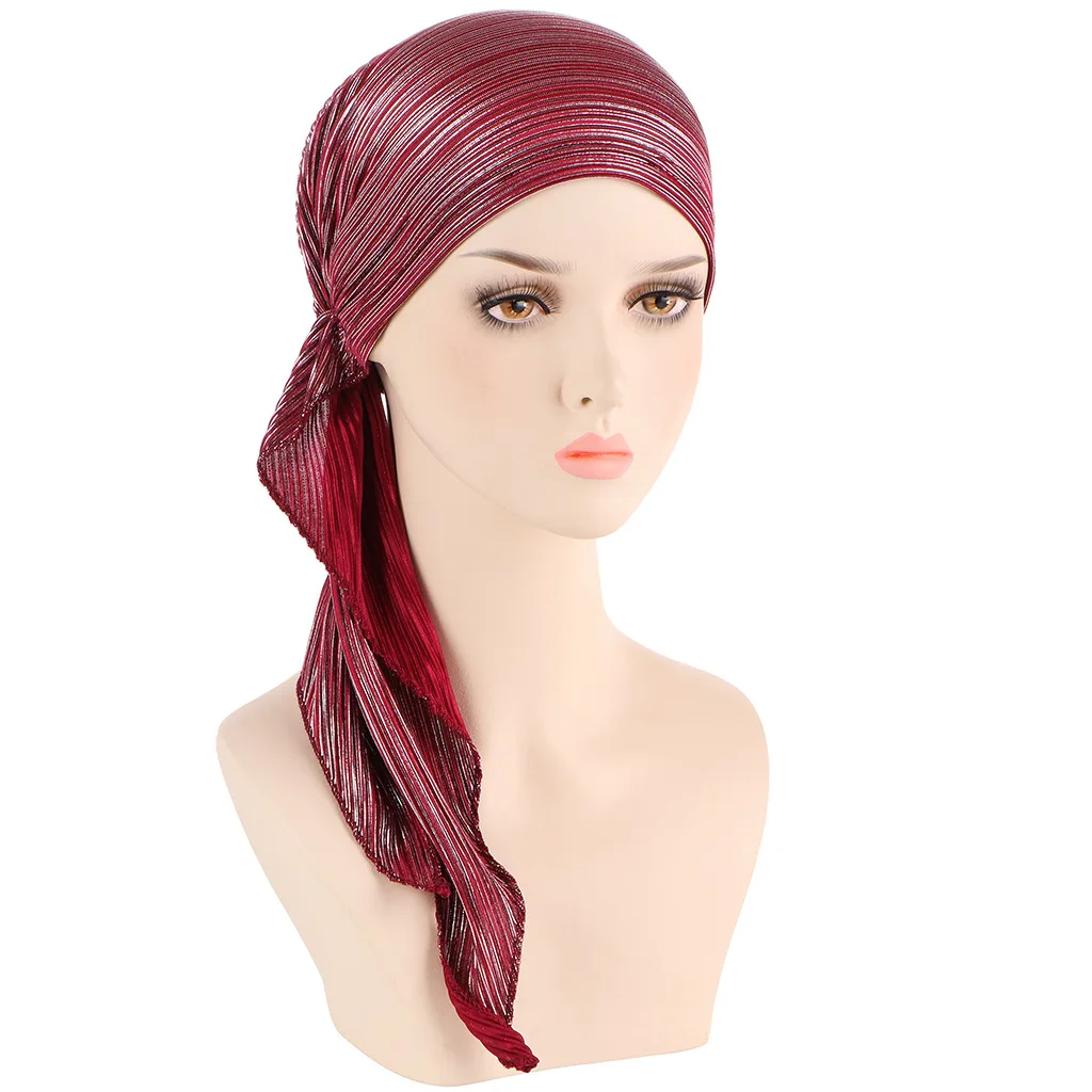 Exclusive Design Women Tube Islamic Arab Head Scarf Hot sales Classic Satin Solid Colors Turban Muslim Hat