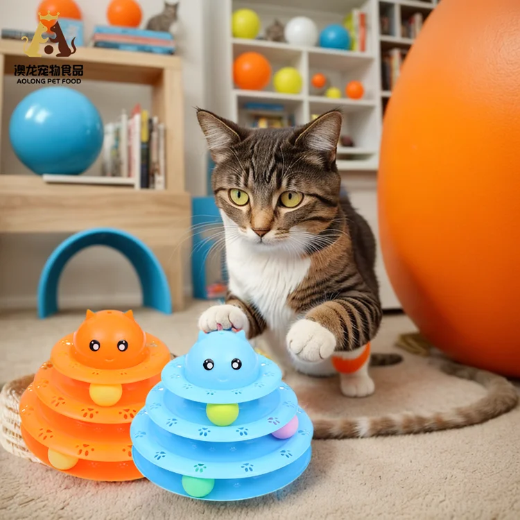 Mini 3-Layer Christmas Tree Training Track Glow Turntable with BELL Light Catnip Ball Mint Toy Cat Pet Supplies