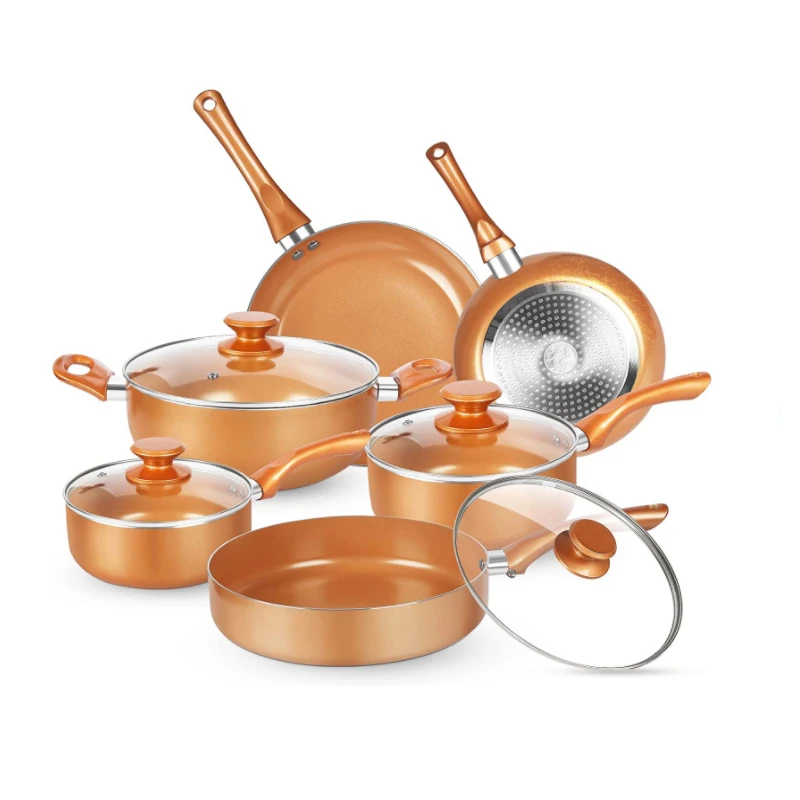 Copper 6 Piece Pot and Pan Set, Complete Cookware , Ultra Non-Stick Durable Mineral and Diamond