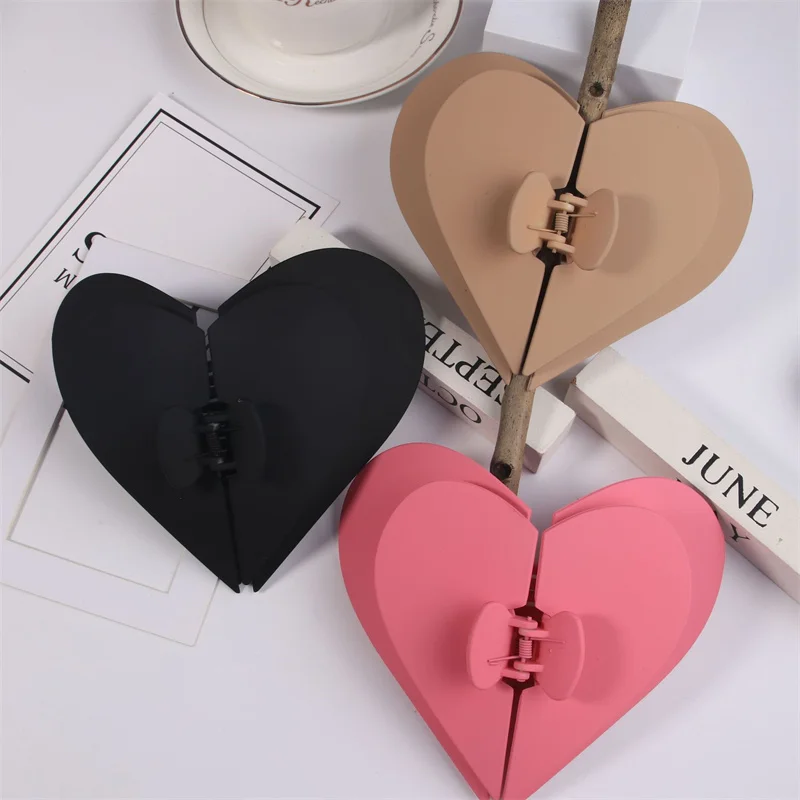 Double Layer Love Heart Hair Claws Hair Accessories Fashion Jewelry Large Candy Color Hairpins Shark Clips For women