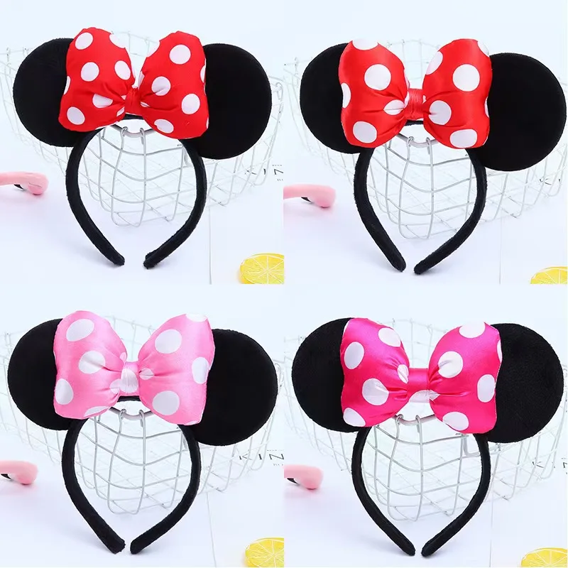 3D Black Mouse Velvet Ears Headband  Satin Bow Hair Clasp Women Adults Costume Supply Holiday Park Headwear