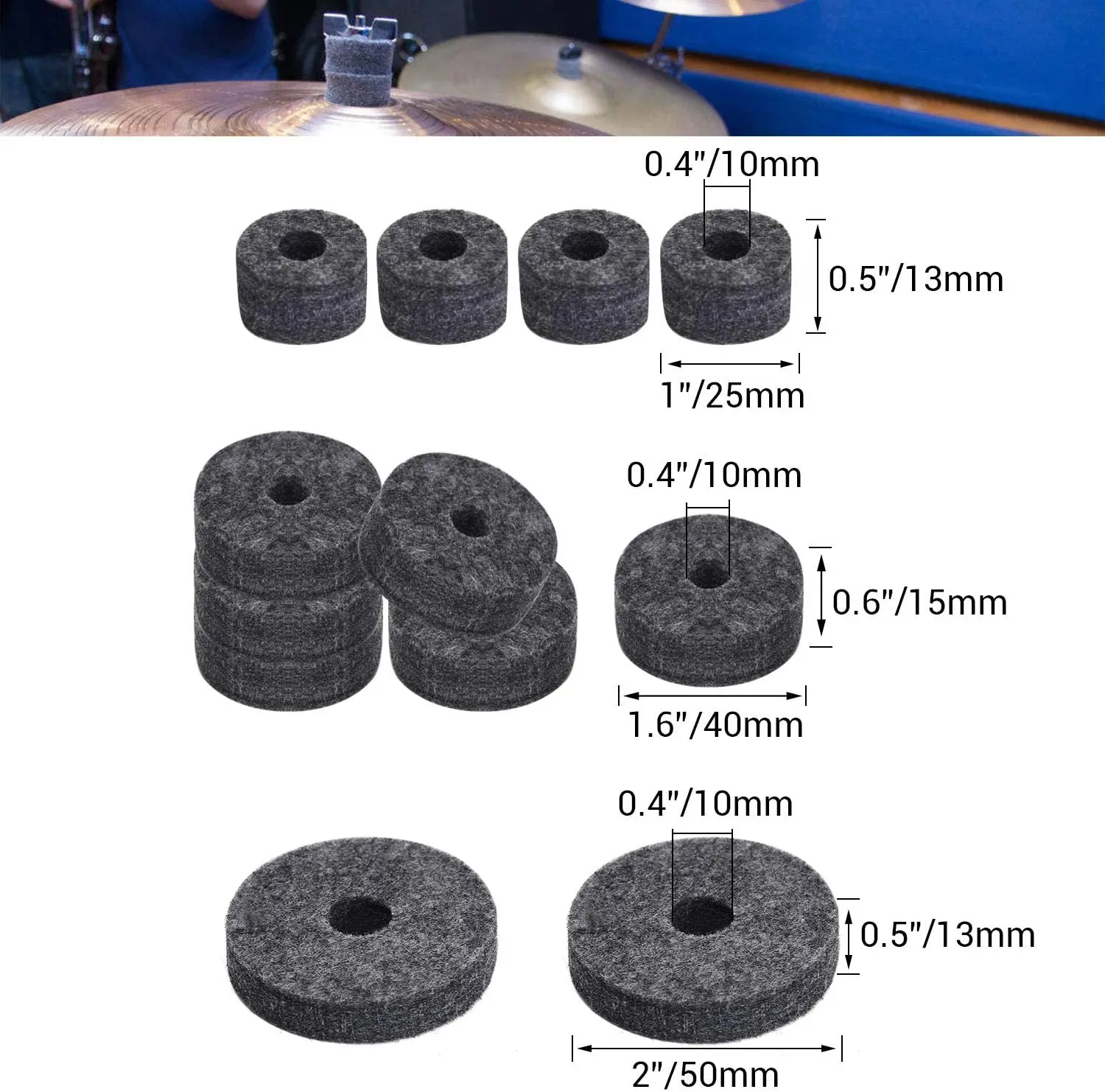 23PCS Cymbal Replacement Accessories with Stand Felts Drum Cymbal Felt Pad set Sleeves Drum Key Wing Nuts Washers Drum Parts