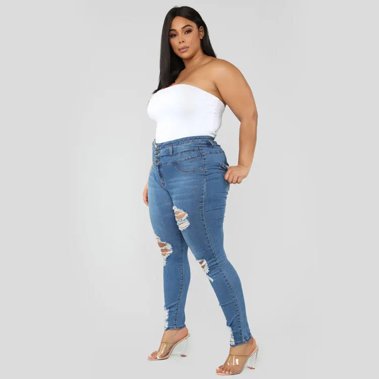 
Plus Size 5XL Women Sexy Casual Jeans Solid Button Slim Trousers Breathable Elastic Pencil Pants 