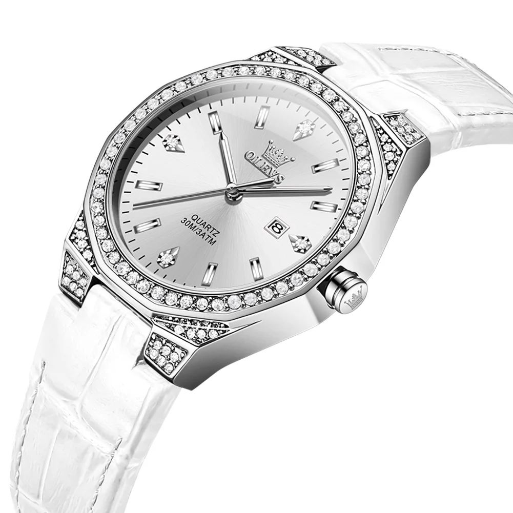 OLEVS 5606 elegance shenzhen womens quartz watch stylish Leather band Diamond Waterproof auto date Concise Leisure wristwatch