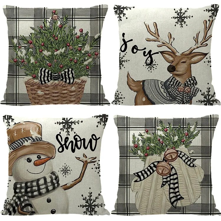 Custom 45*45 Merry Christmas throw pillowcases Cartoon snowman deer cushion covers Christmas party decorations for home