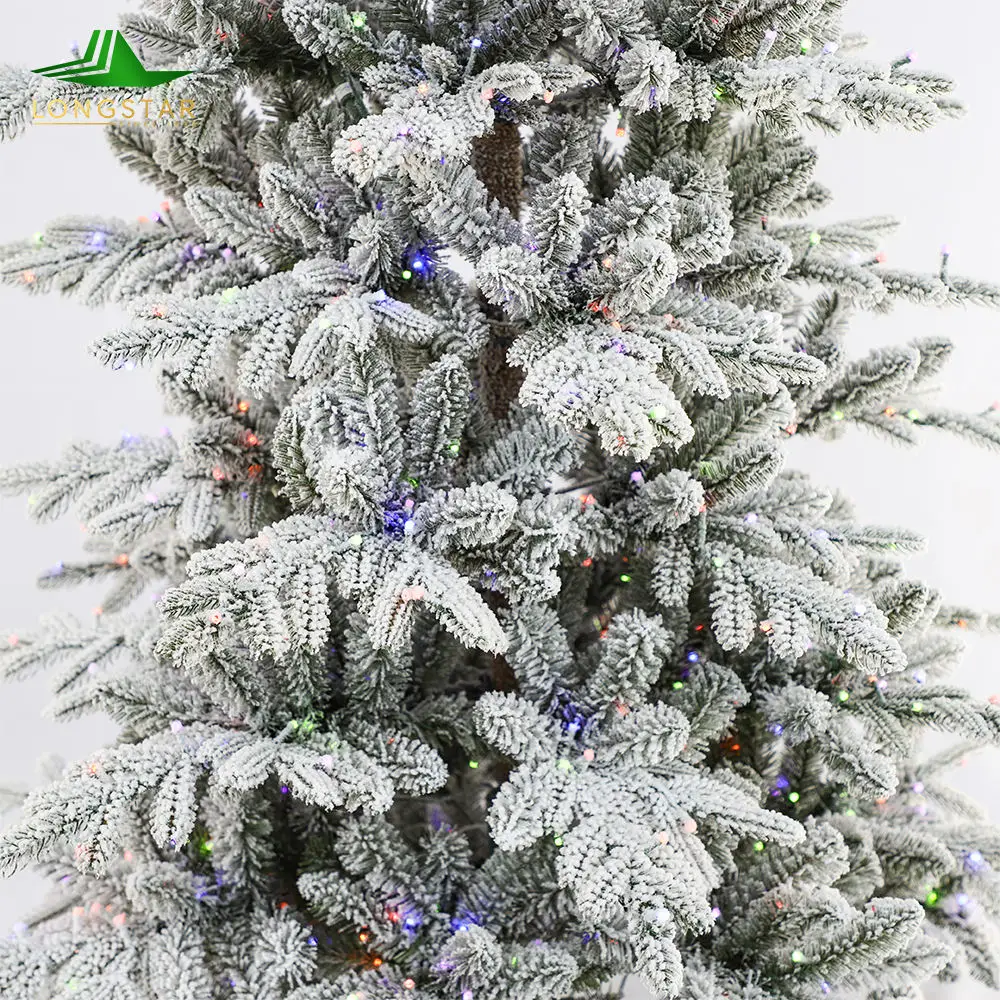 5-10FT PE PVC Mixed Material Prelit Snow Flocked Artificial Christmas Tree for Home and Outdoor Decoration