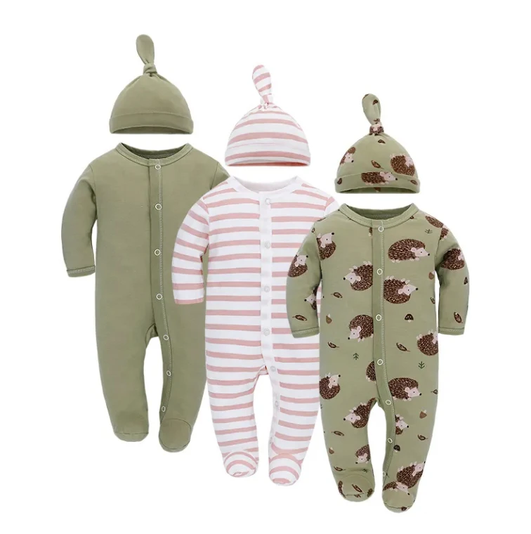 Wholesale baby clothing sets customized 3 pieces pure cotton baby clothing sets cheap jumpsuits boys girls kids jumpsuits
