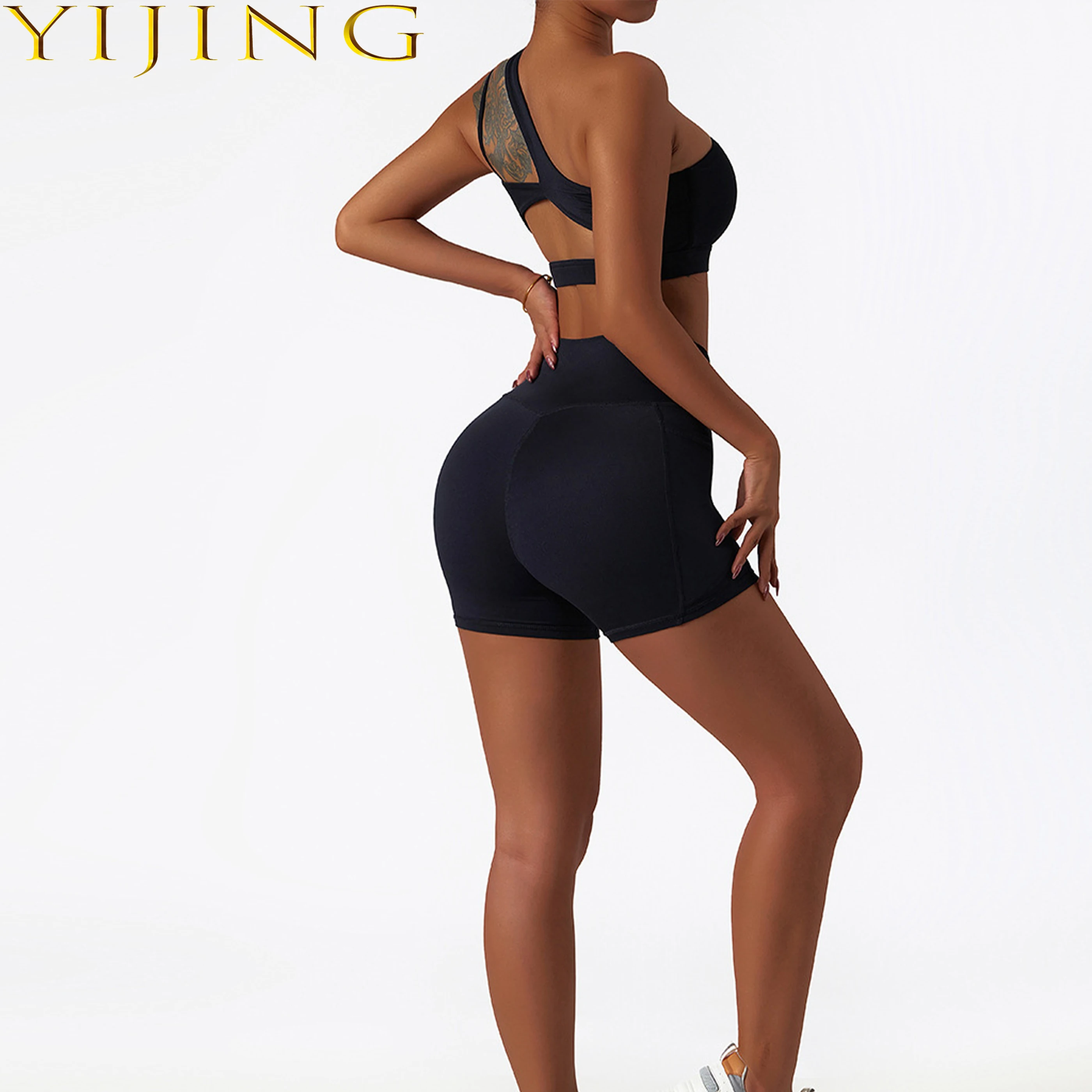 High Quality Designer Custom Nylon Spandex Fitness Yoga Wear Gym Workout One-Shoulder Sports Bra For Women