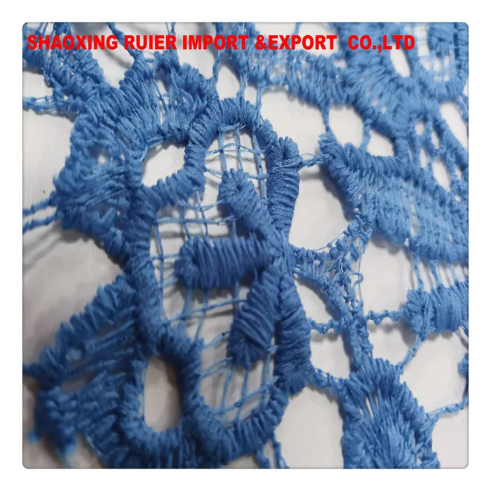 royal blue guipure poly fringe knitting fabric embroidery fabrics for clothing material
