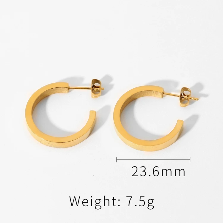 18k gold stainless steel Fashion chunky magazine opening hoops square tube plain 14k C shape earrings for woman