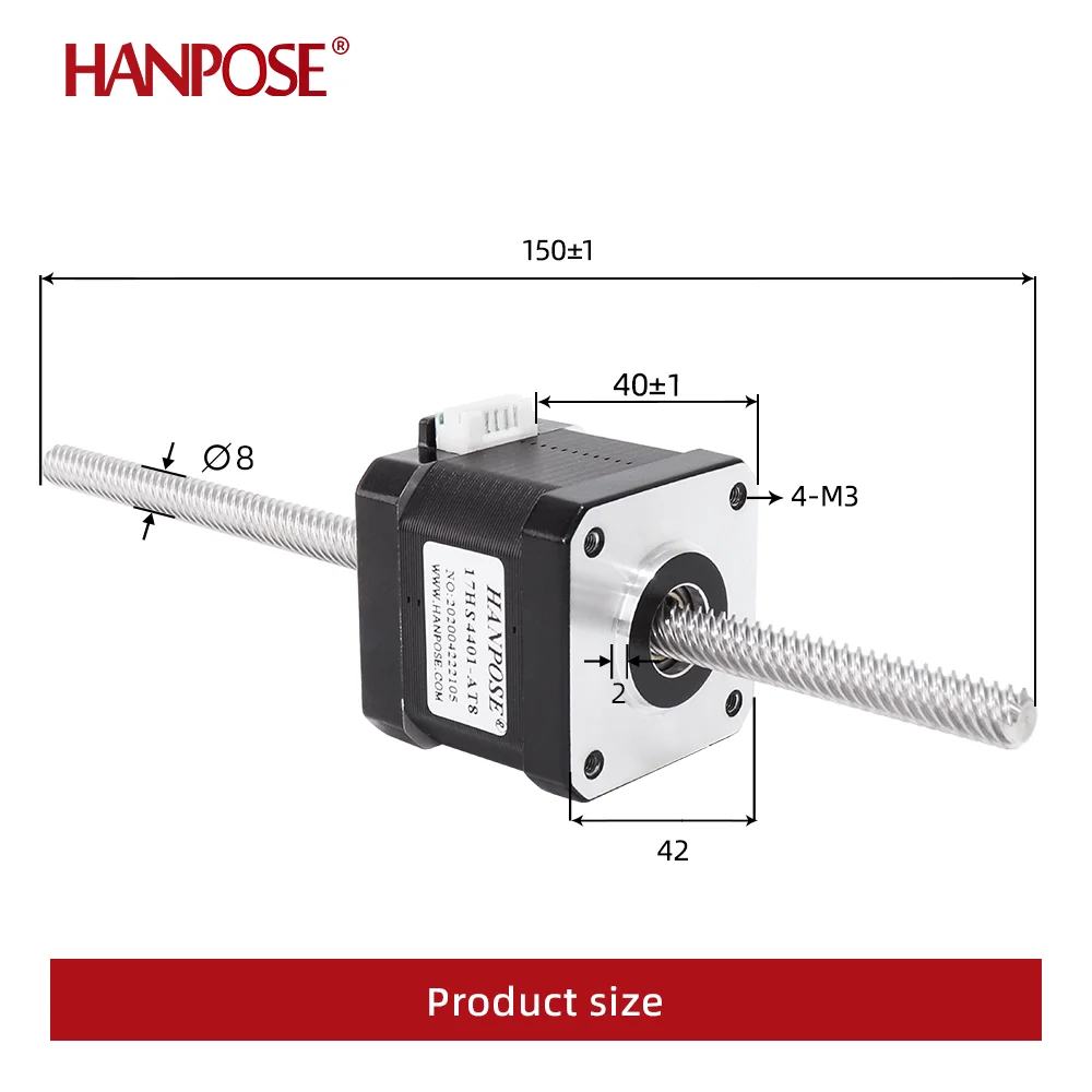 HANPOSE nema17 Through screw motor 40N.cm 1.5A 42HA40-T8*8  200mm  for CNC 3d printing lead screw 12v stepper motor nema17