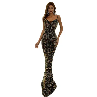 Nanchang Auyan Long Evening dress 2021 new banquet annual meeting host party halter fish tail sequined dress