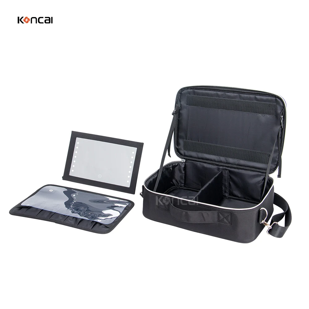 KONCAI Travel Handle Zipper Cosmetic Bag CaseToiletry Vanity Beauty Makeup Box Pouch with Compartment Makeup Suitcase