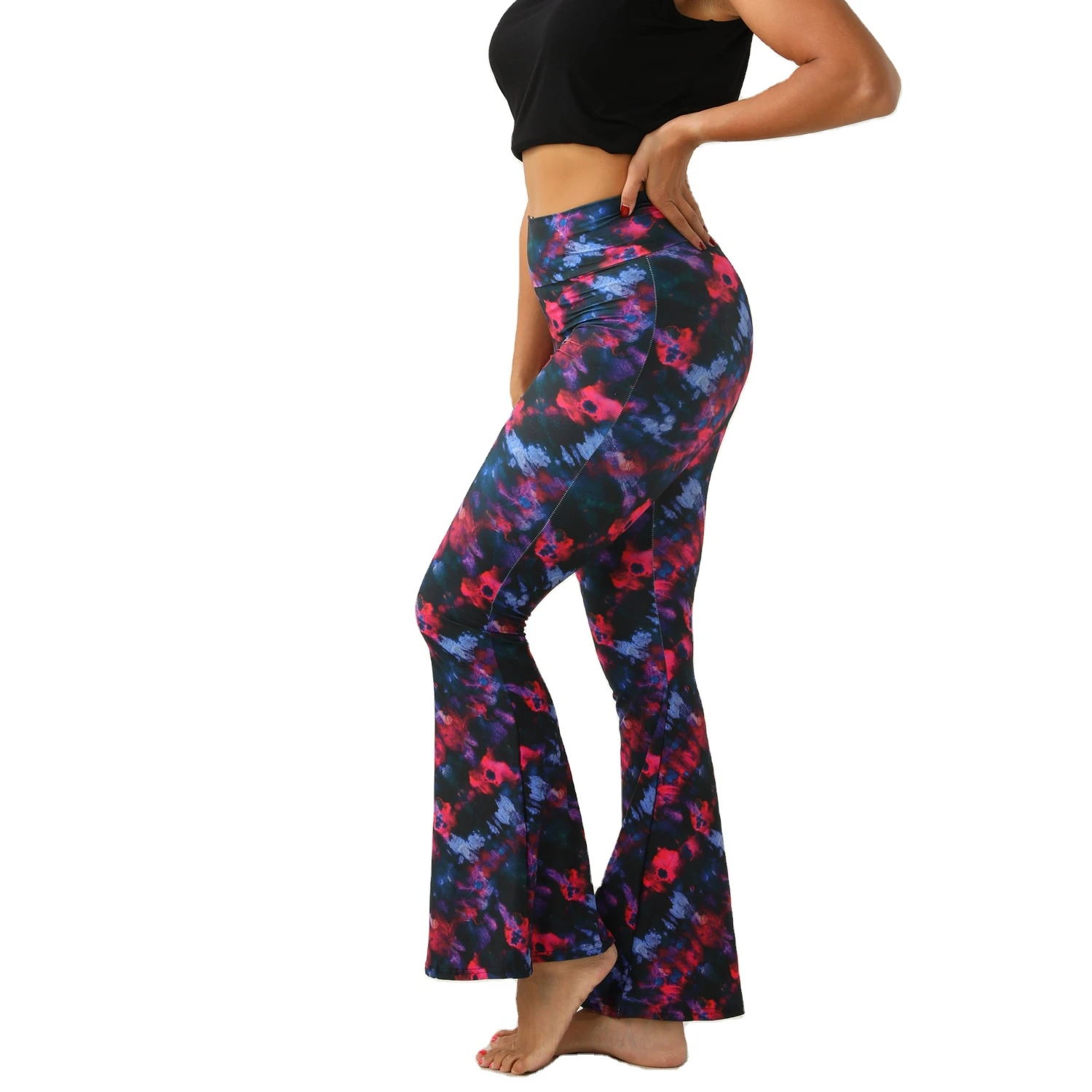 Abstract Tie Dye Prints Ultra Super Soft Four Ways Stretch Pants Fashion Women Unique Designs Bottom Bell Leggings Flared Pants