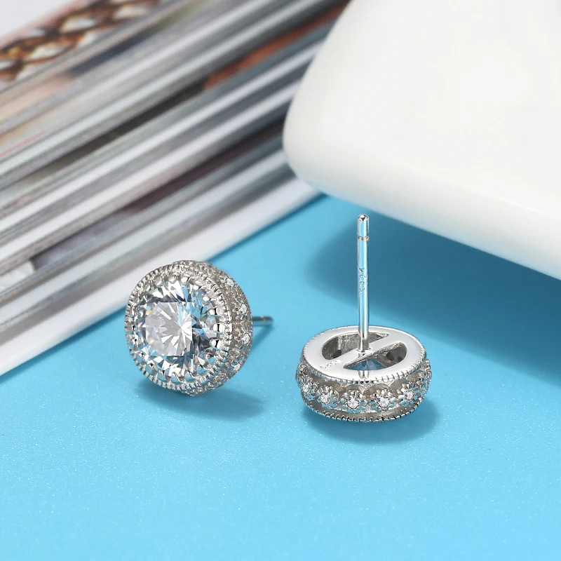 RINNTIN SE231 Fashion Women Cubic Zircon Jewelry Wholesale 925 Sterling Silver Big Stone Stud Earrings