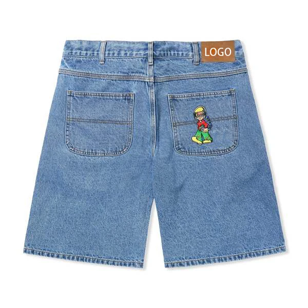 Wholesale Summer High Street Baggy Jean Shorts Custom Logo Premium Solid Color Denim Shorts For Men