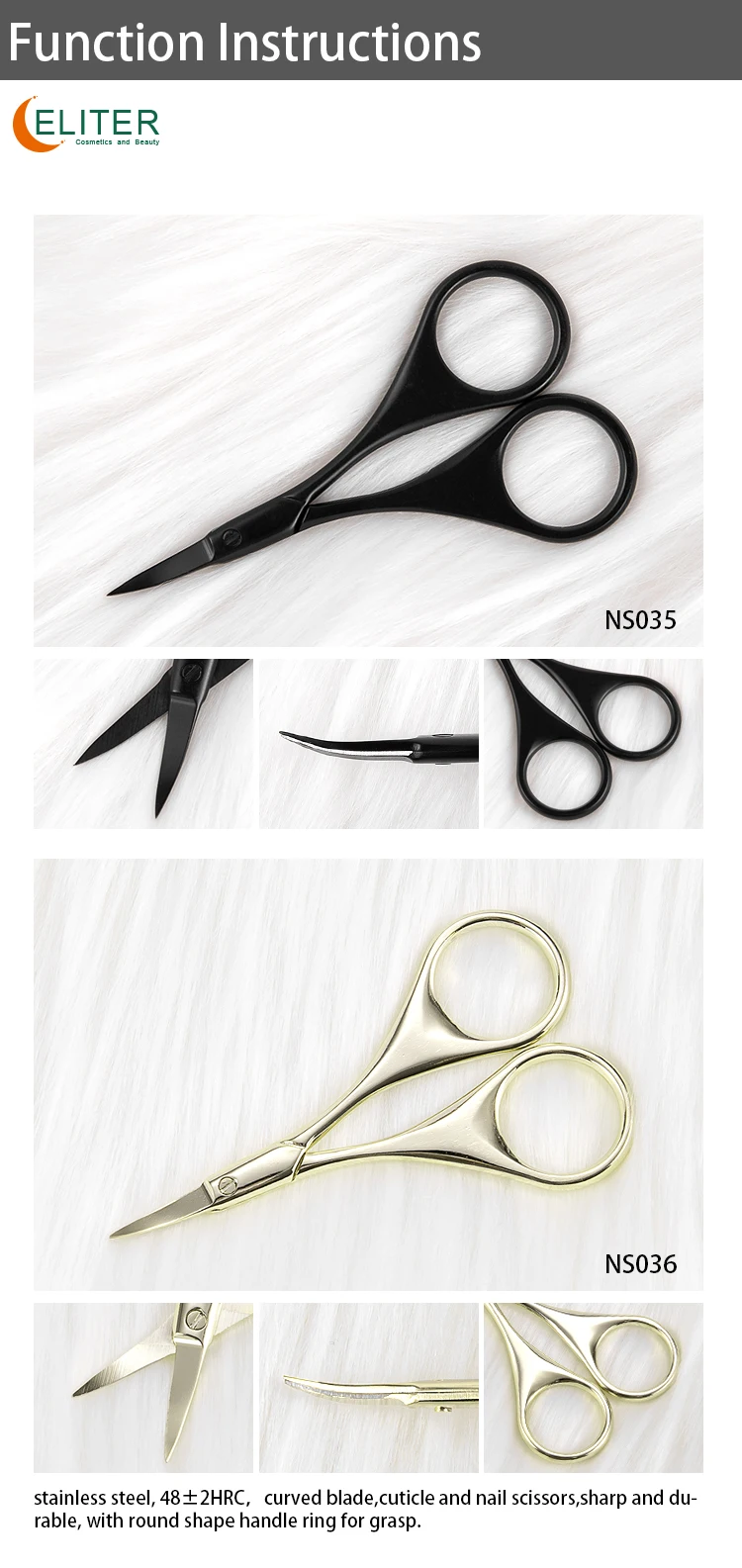 Eliter Hot Sell Black Sharp Blade Stainless Steel Cut Cuticle Cuticle & Nail Scissors Golden Scissors Manicure Scissors