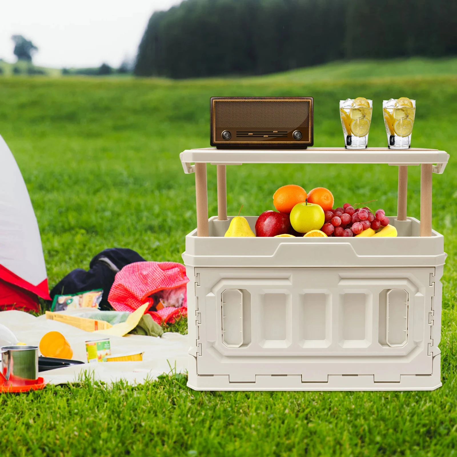 Foldable Box Table 95L Storage 3 Layers Boxes Camping Tent Box Raised Portable