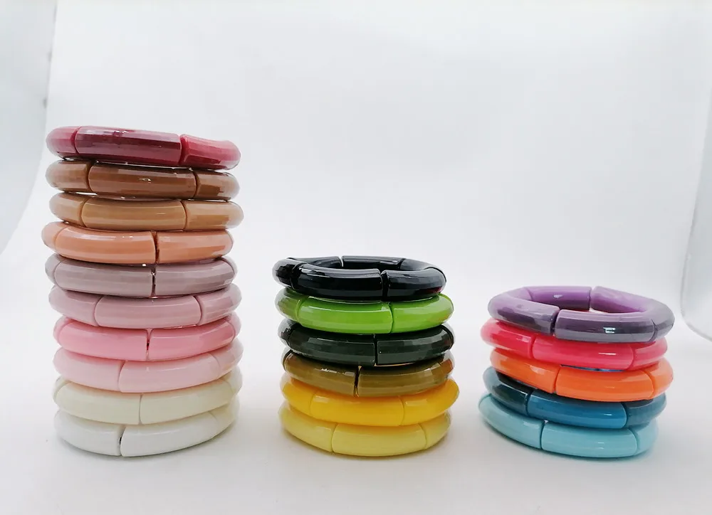 Classical Yiwu Factory Resin Bamboo Bangles Creative Retro 12mm Fold Wear Chunky Accessories Acrylic Tube Beads Bracelet Woman