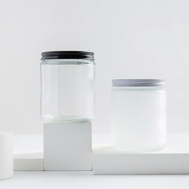Wide Mouth White Metal Lid 4 oz 120ml Frosted Storage Containers Straight Sided Glass Jars 16oz