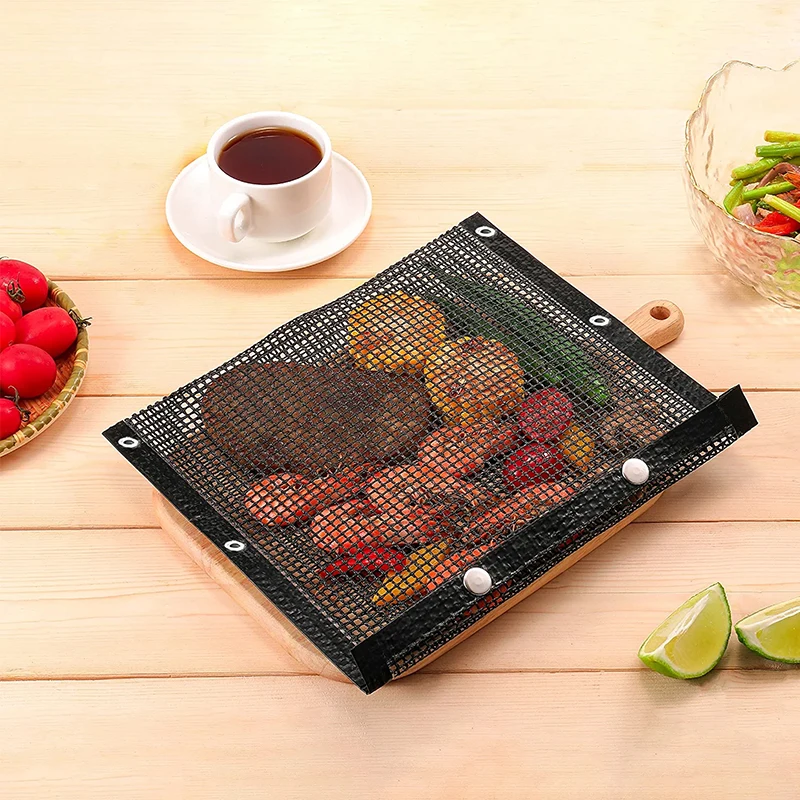 Rotisserie Mesh Bags Use for Grill Bag 2023 Non-stick Bbq Mesh Reusable BBQ Black Color 22*27CM Black or Gold OPP Bag+custom Box