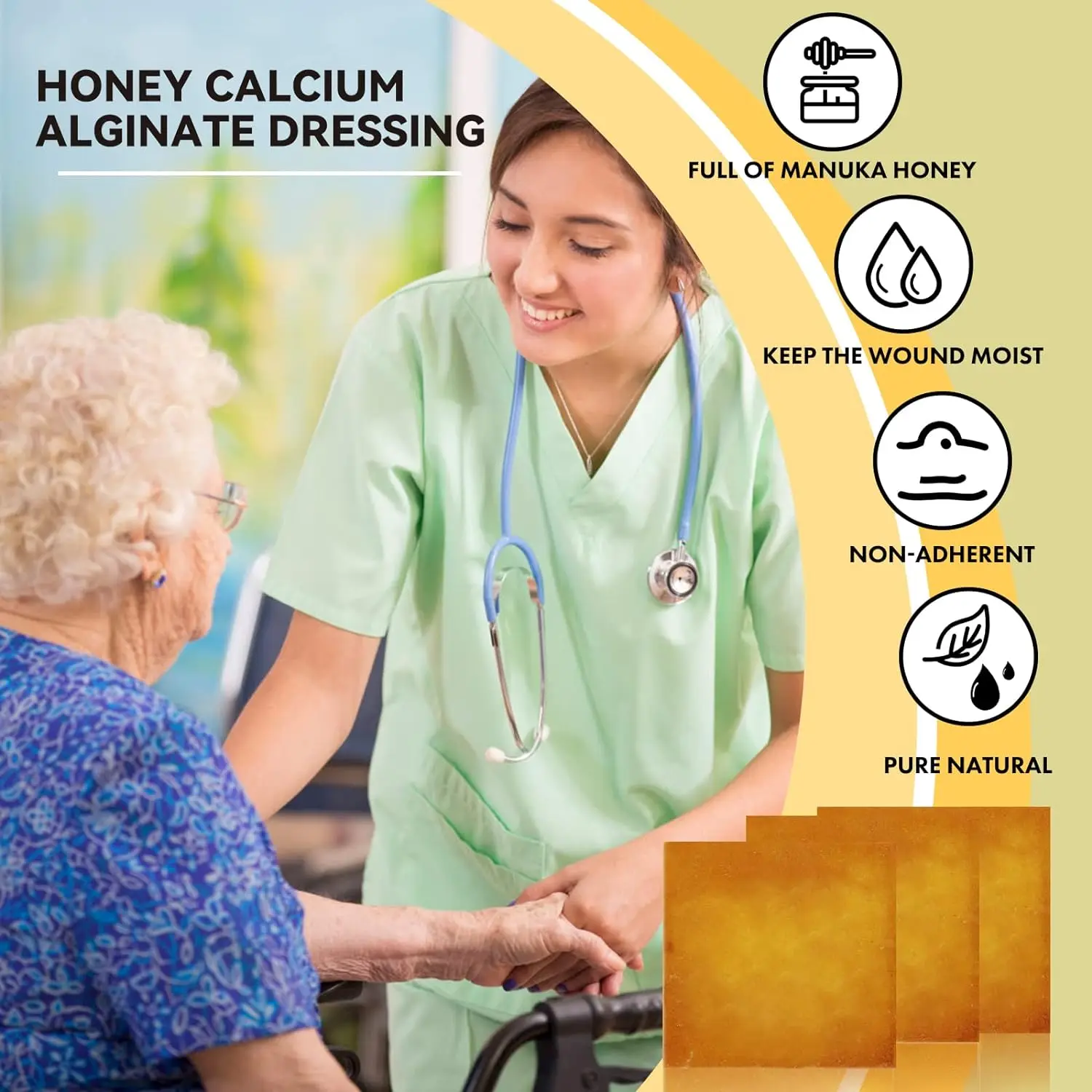 Sterile Manuka Honey Calcium Alginate Dressing For Hospital Wound Care