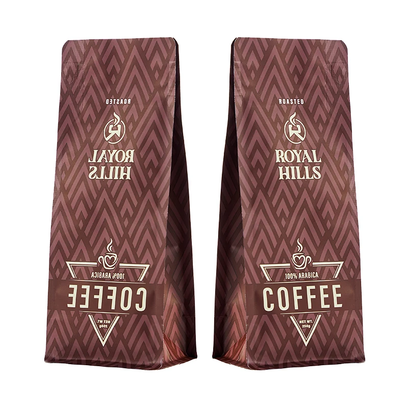 High Barrier 100Gram 110Microns Kraft Paper/AL/PE Gloss Finish Shading Mini Flat Bottom Easy Tear Coffee Beans Packaging Bags