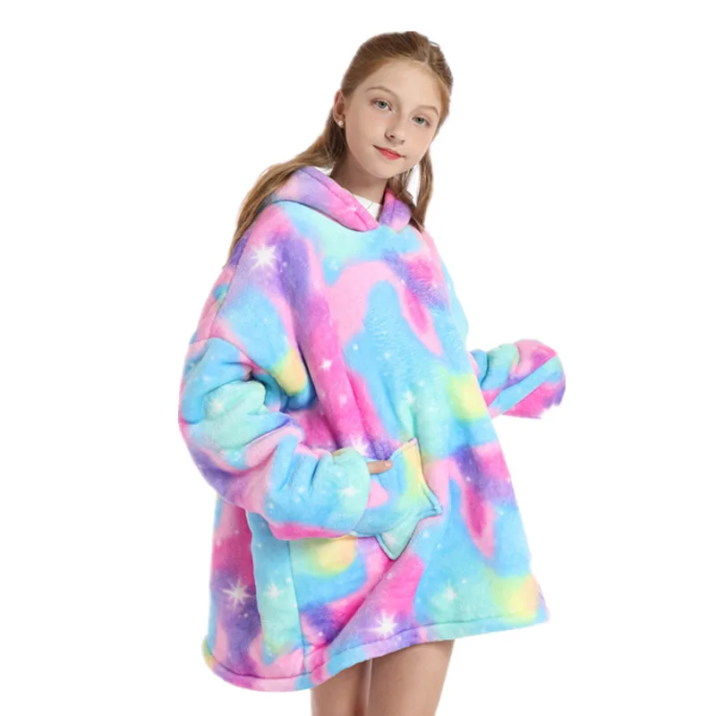 Custom Super Soft Warm Comfy Plush Winter Blanket Hoodie Fleece Sherpa Hooded Adult and Kids Wearable Blankets