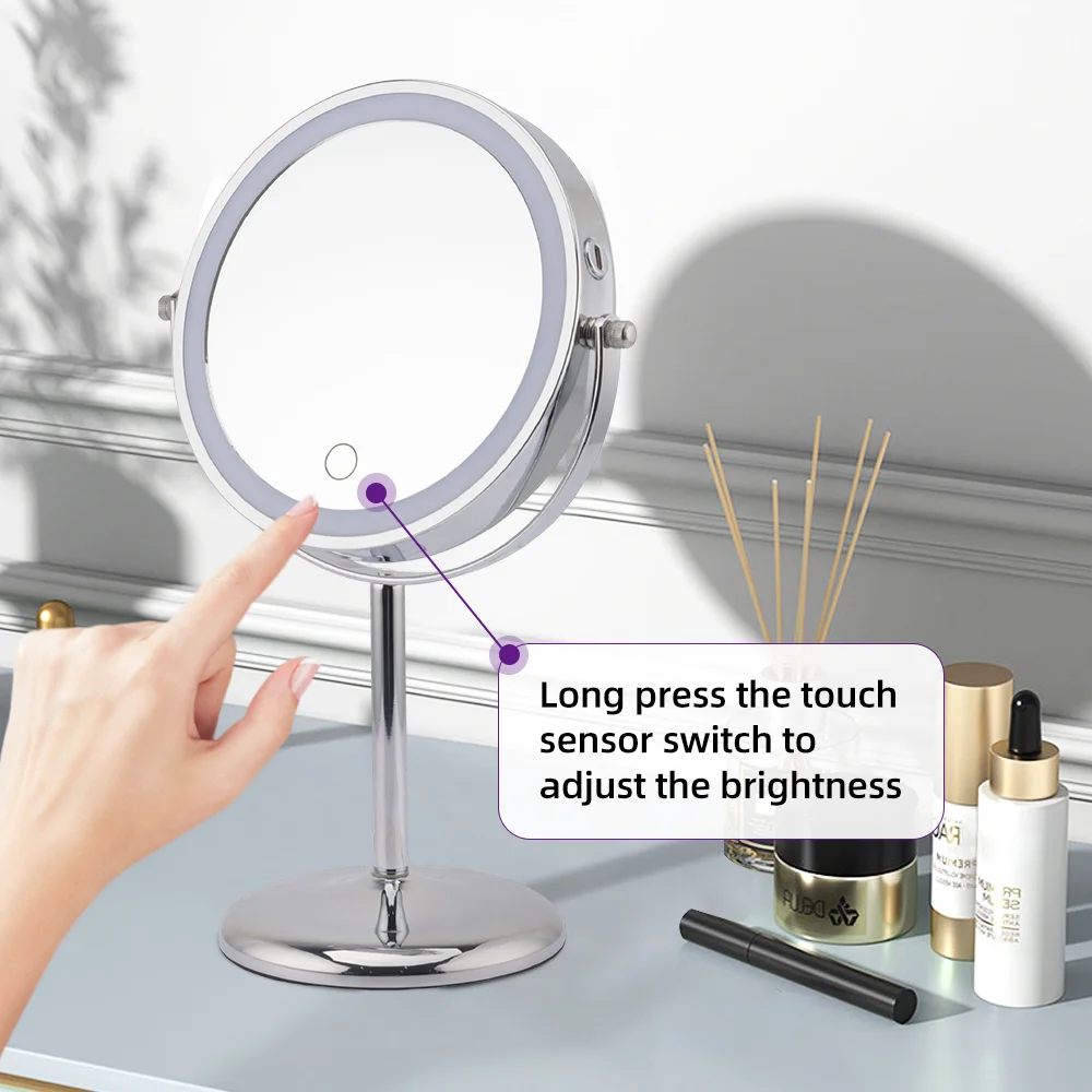 Best Quality Chrome Double Sides Makeup Mirror Magnification Desktop Cosmetic Mirror With Led Light