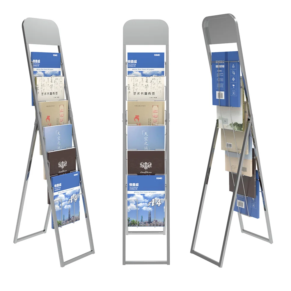 6 Pockets Magazine Rack Metal Brochure Display Stand Free Standing Foldable Flyer Display Rack