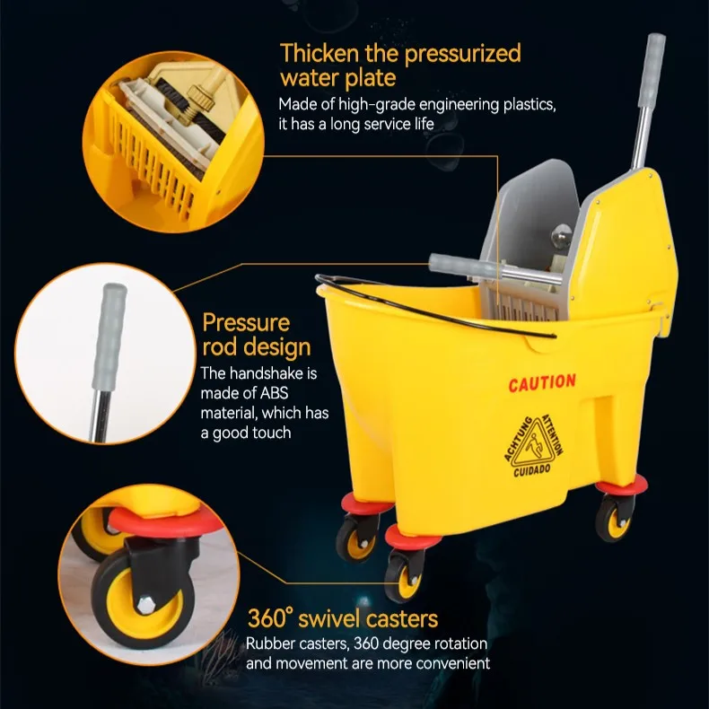 24L/32L/36L Downward Pressure Single Bucket Water Wringer Thickened Water Wringer Cleaning Carts Mop Bucket with Wringer Trolley