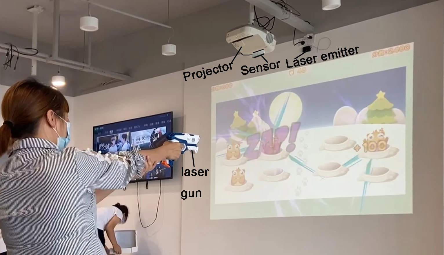 6*8M Huge screen Virutal Smart Machine Gun shooting 3D Video Interactive games Immersive game For Shopping Center