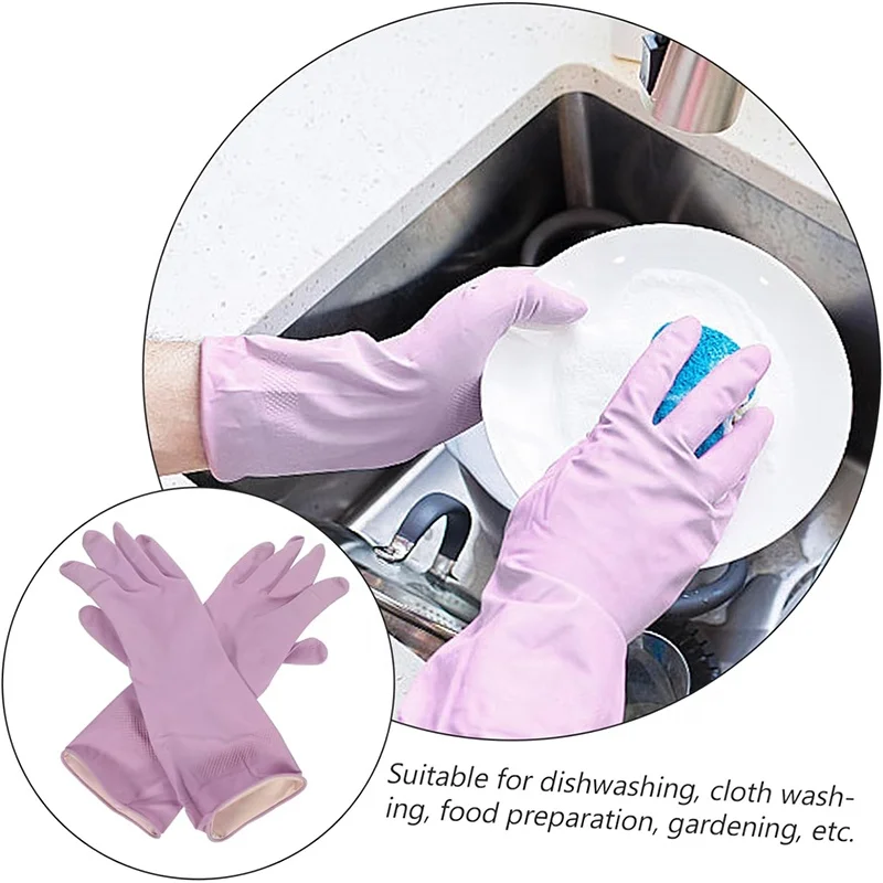 Waterproof Food Preparation Non-Slip Latex Gloves Antiskid Purple Dishwashing Comfortable Cloth Washing Gloves